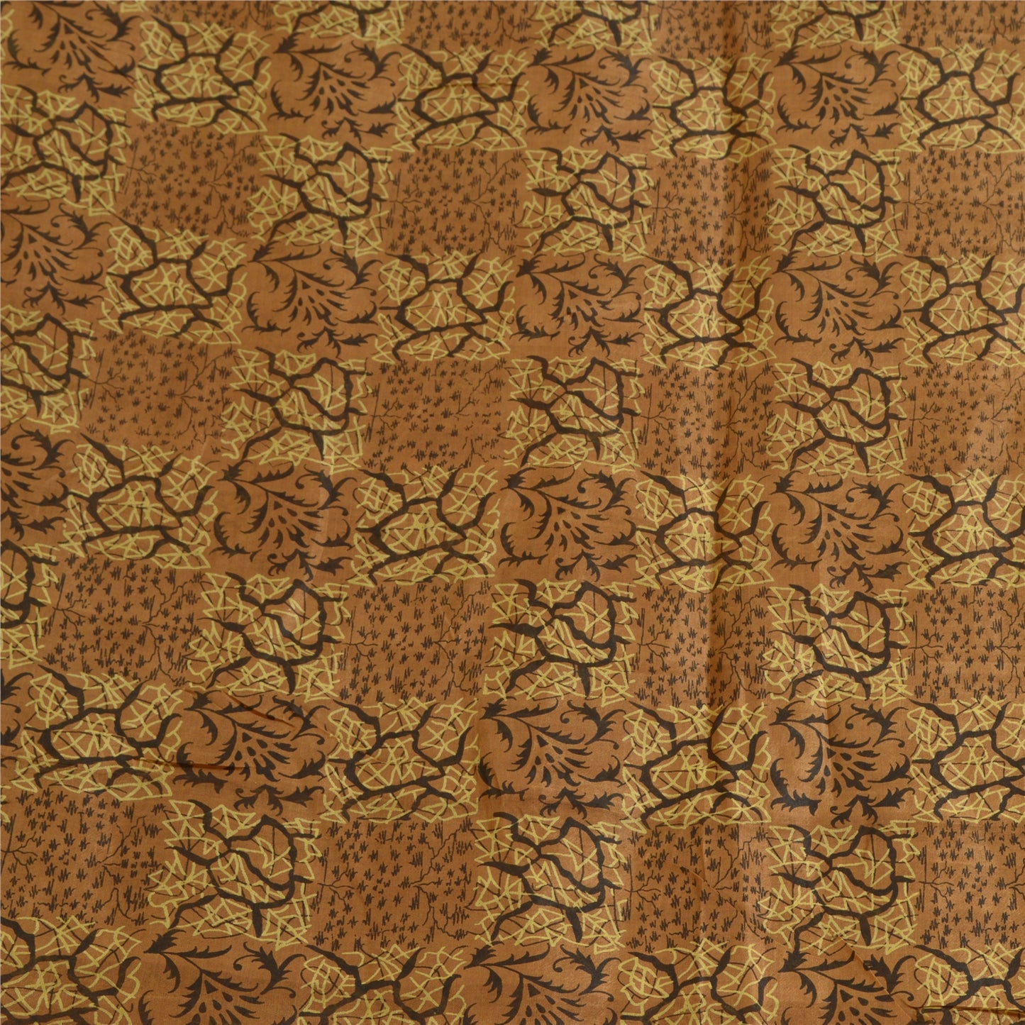 Sanskriti Vintage Sarees Brown Zari Border Pure Silk Printed Sari Craft Sustainable Fabric
