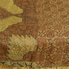 Sanskriti Vintage Sarees Brown Zari Border Pure Silk Printed Sari Craft Sustainable Fabric