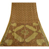 Sanskriti Vintage Sarees Brown Zari Border Pure Silk Printed Sari Craft Sustainable Fabric
