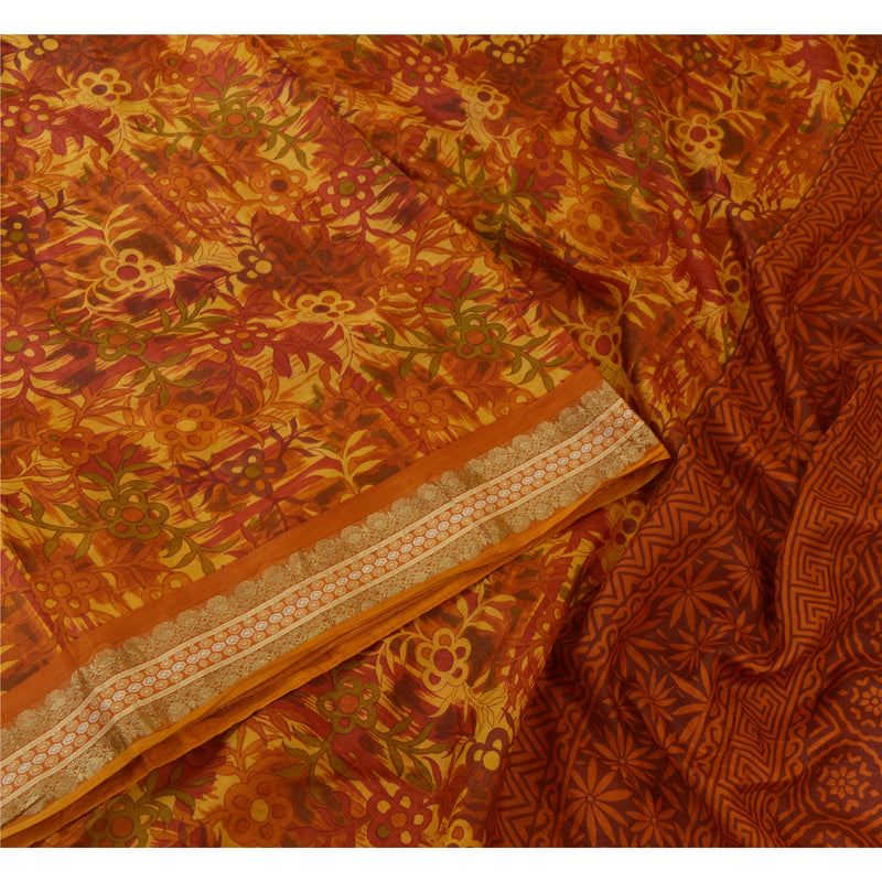 Sanskriti Vintage Sarees Multi Zari Border Pure Silk Printed Sari Craft Sustainable Fabric