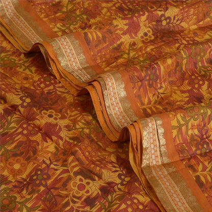 Sanskriti Vintage Sarees Multi Zari Border Pure Silk Printed Sari Craft Sustainable Fabric