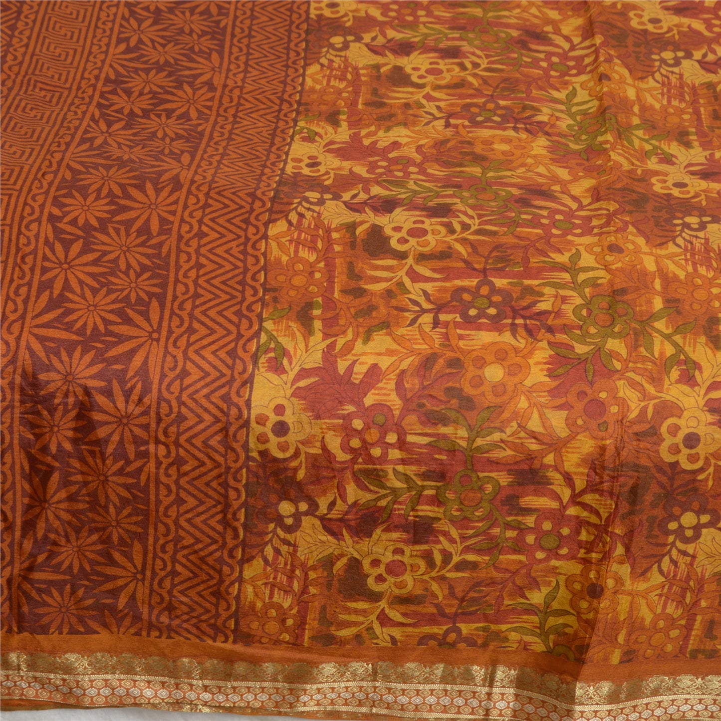 Sanskriti Vintage Sarees Multi Zari Border Pure Silk Printed Sari Craft Sustainable Fabric