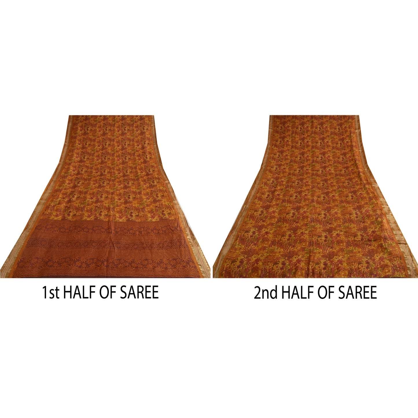 Sanskriti Vintage Sarees Multi Zari Border Pure Silk Printed Sari Craft Sustainable Fabric