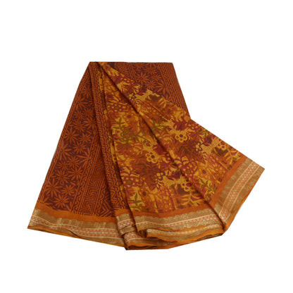Sanskriti Vintage Sarees Multi Zari Border Pure Silk Printed Sari Craft Sustainable Fabric