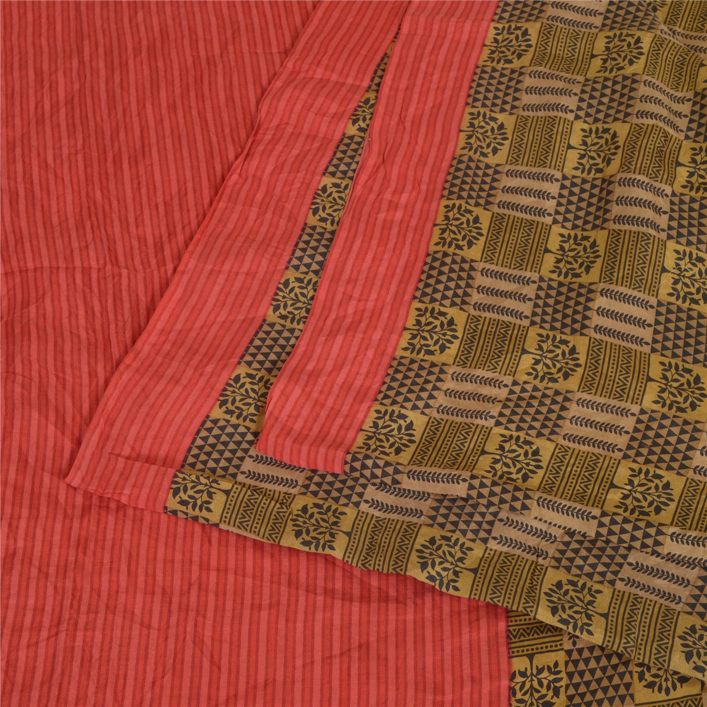 Sanskriti Vintage Sarees Cream/Black 100% Pure Silk Printed Sari Craft Sustainable Fabric