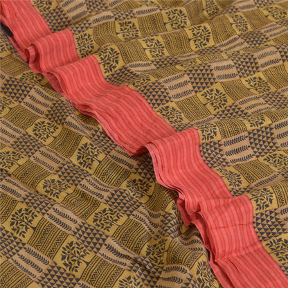 Sanskriti Vintage Sarees Cream/Black 100% Pure Silk Printed Sari Craft Sustainable Fabric