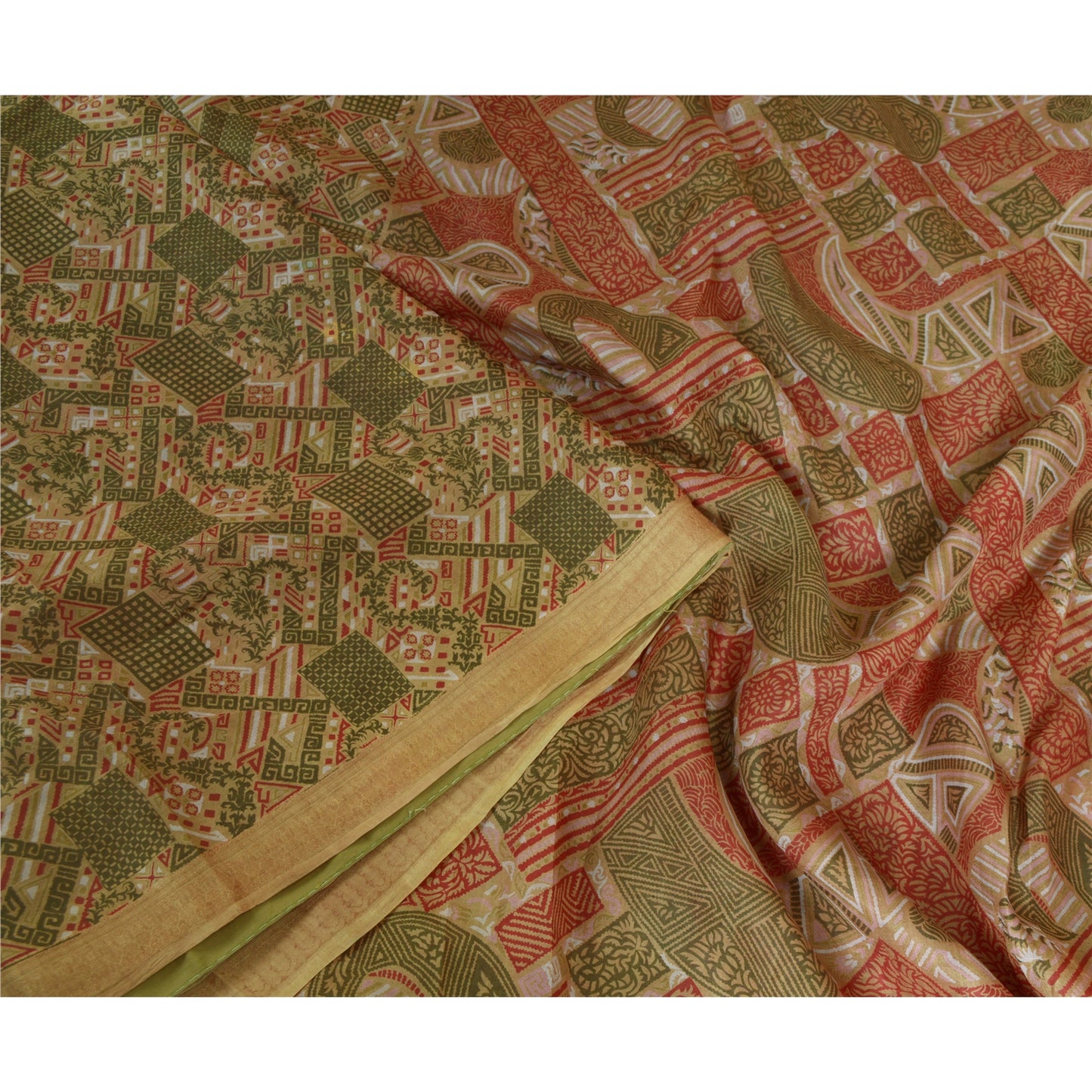 Sanskriti Vintage Sarees Indian Multi 100% Pure Silk Printed Sari Craft Sustainable Fabric