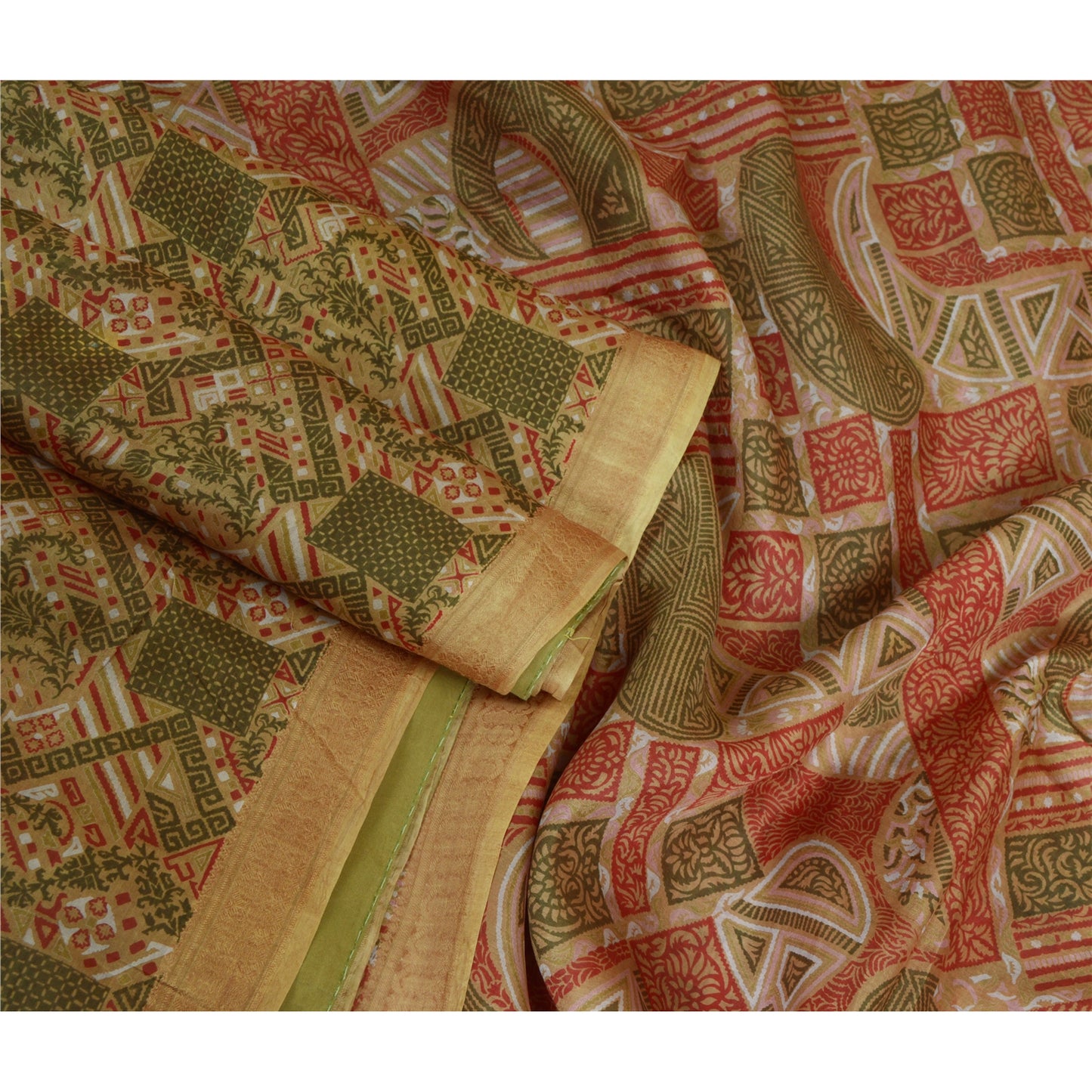 Sanskriti Vintage Sarees Indian Multi 100% Pure Silk Printed Sari Craft Sustainable Fabric