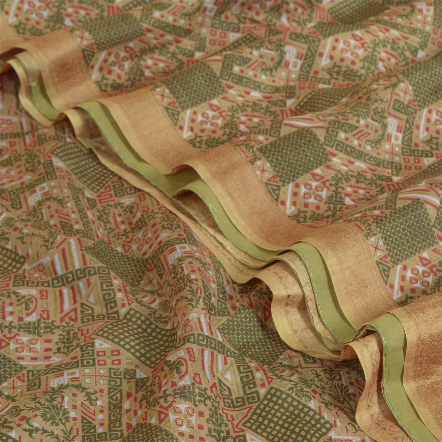 Sanskriti Vintage Sarees Indian Multi 100% Pure Silk Printed Sari Craft Sustainable Fabric