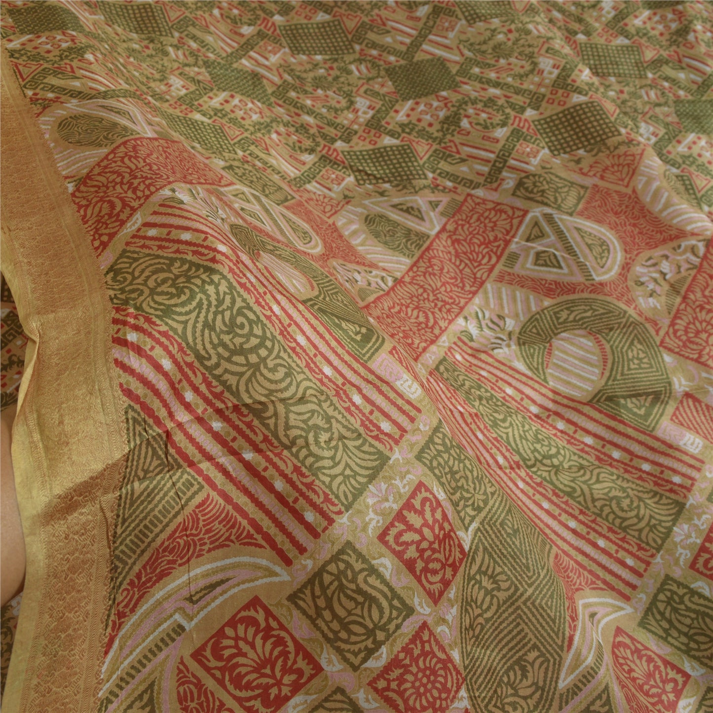 Sanskriti Vintage Sarees Indian Multi 100% Pure Silk Printed Sari Craft Sustainable Fabric