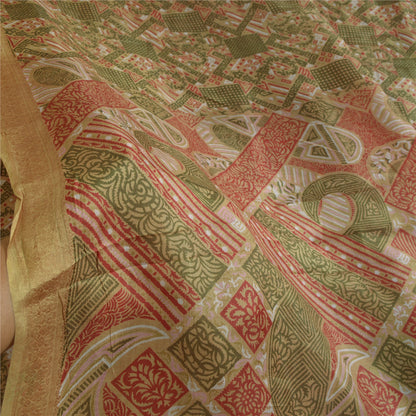 Sanskriti Vintage Sarees Indian Multi 100% Pure Silk Printed Sari Craft Sustainable Fabric