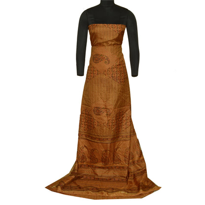 Sanskriti Vintage Sarees Saffron Zari Border Pure Silk Printed Sari Craft Sustainable Fabric