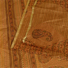 Load image into Gallery viewer, Sanskriti Vintage Sarees Saffron Zari Border Pure Silk Printed Sari Craft Fabric
