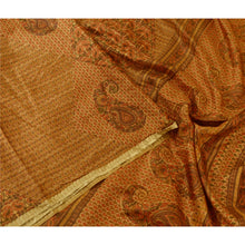 Load image into Gallery viewer, Sanskriti Vintage Sarees Saffron Zari Border Pure Silk Printed Sari Craft Fabric
