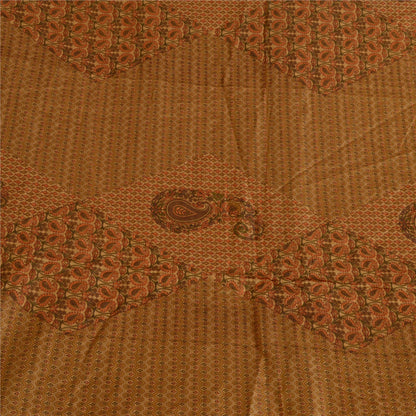 Sanskriti Vintage Sarees Saffron Zari Border Pure Silk Printed Sari Craft Sustainable Fabric