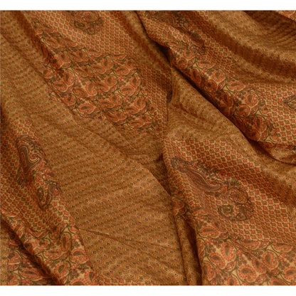 Sanskriti Vintage Sarees Saffron Zari Border Pure Silk Printed Sari Craft Sustainable Fabric