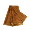 Sanskriti Vintage Sarees Saffron Zari Border Pure Silk Printed Sari Craft Sustainable Fabric