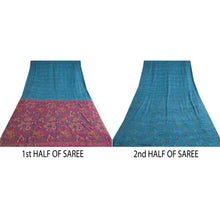 Load image into Gallery viewer, Sanskriti Vintage Sarees Blue/Pink Pure Silk Printed Sari Floral Craft Fabric
