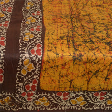 Load image into Gallery viewer, Sanskriti Vintage Sarees Yellow/Brown Batik Printed Pure Silk Sari Craft Fabric
