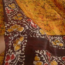 Load image into Gallery viewer, Sanskriti Vintage Sarees Yellow/Brown Batik Printed Pure Silk Sari Craft Fabric

