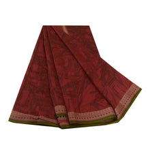Load image into Gallery viewer, Sanskriti Vintage Sarees Dark Red 100% Pure Silk Printed Sari 5yd Craft Fabric
