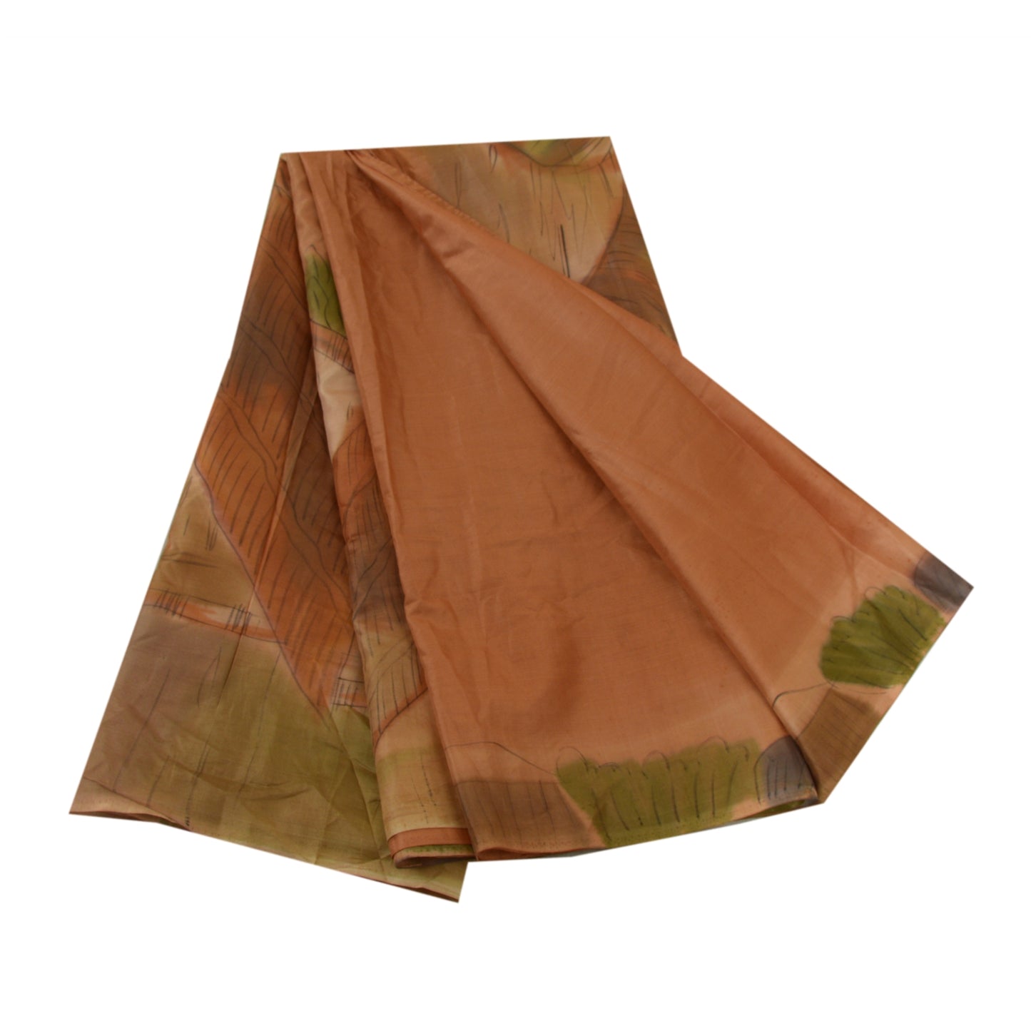 Sanskriti Vintage Sarees Brown Scenery Printed 100% Pure Silk Sari Craft Sustainable Fabric