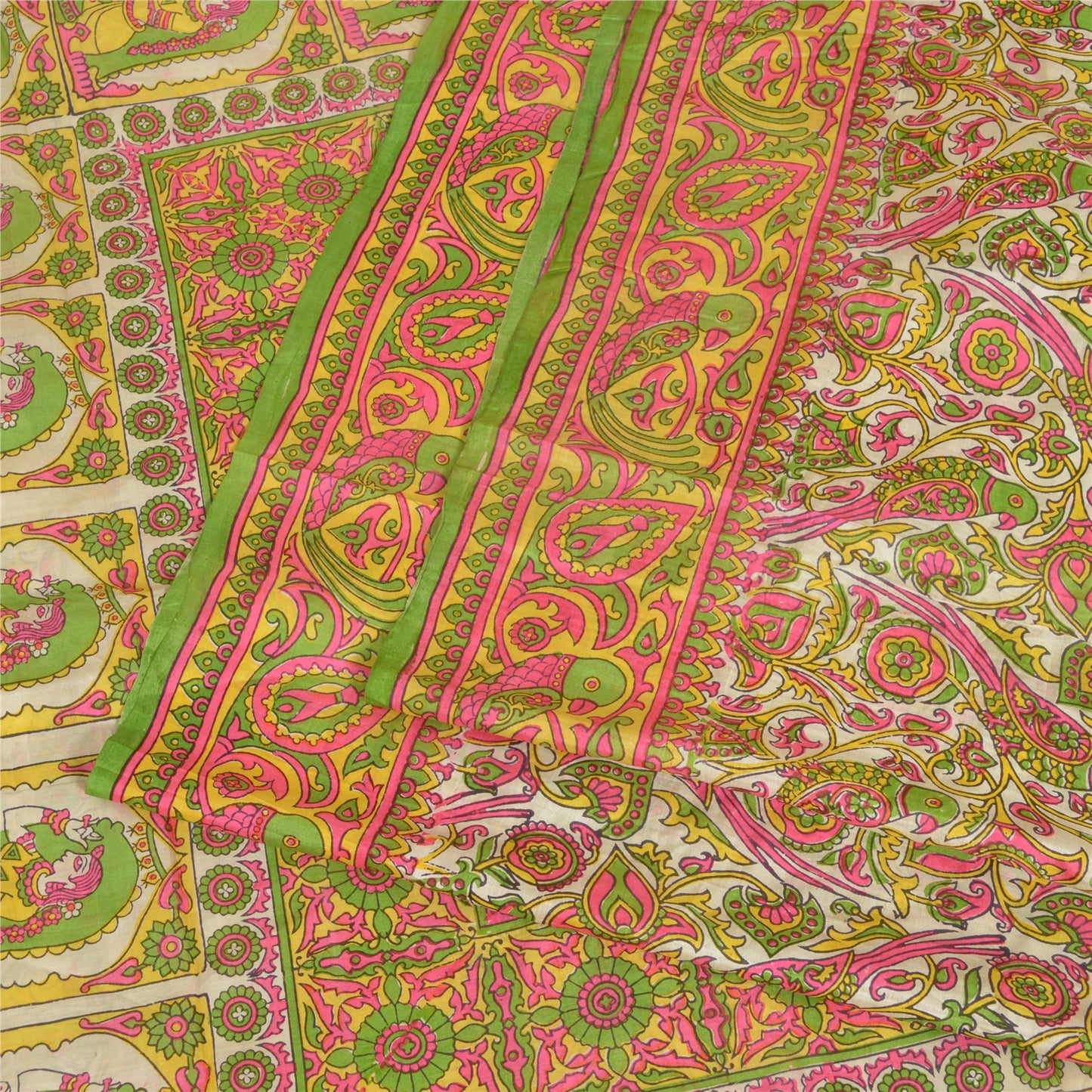 Sanskriti Vintage Sarees Indian Women Parrot Printed Pure Silk Sari Craft Sustainable Fabric