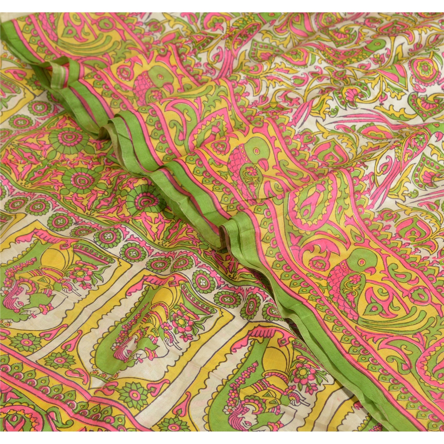 Sanskriti Vintage Sarees Indian Women Parrot Printed Pure Silk Sari Craft Sustainable Fabric
