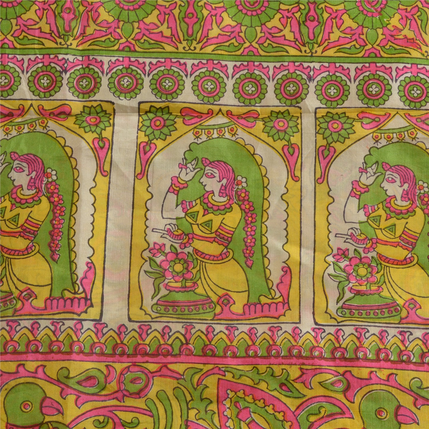 Sanskriti Vintage Sarees Indian Women Parrot Printed Pure Silk Sari Craft Sustainable Fabric