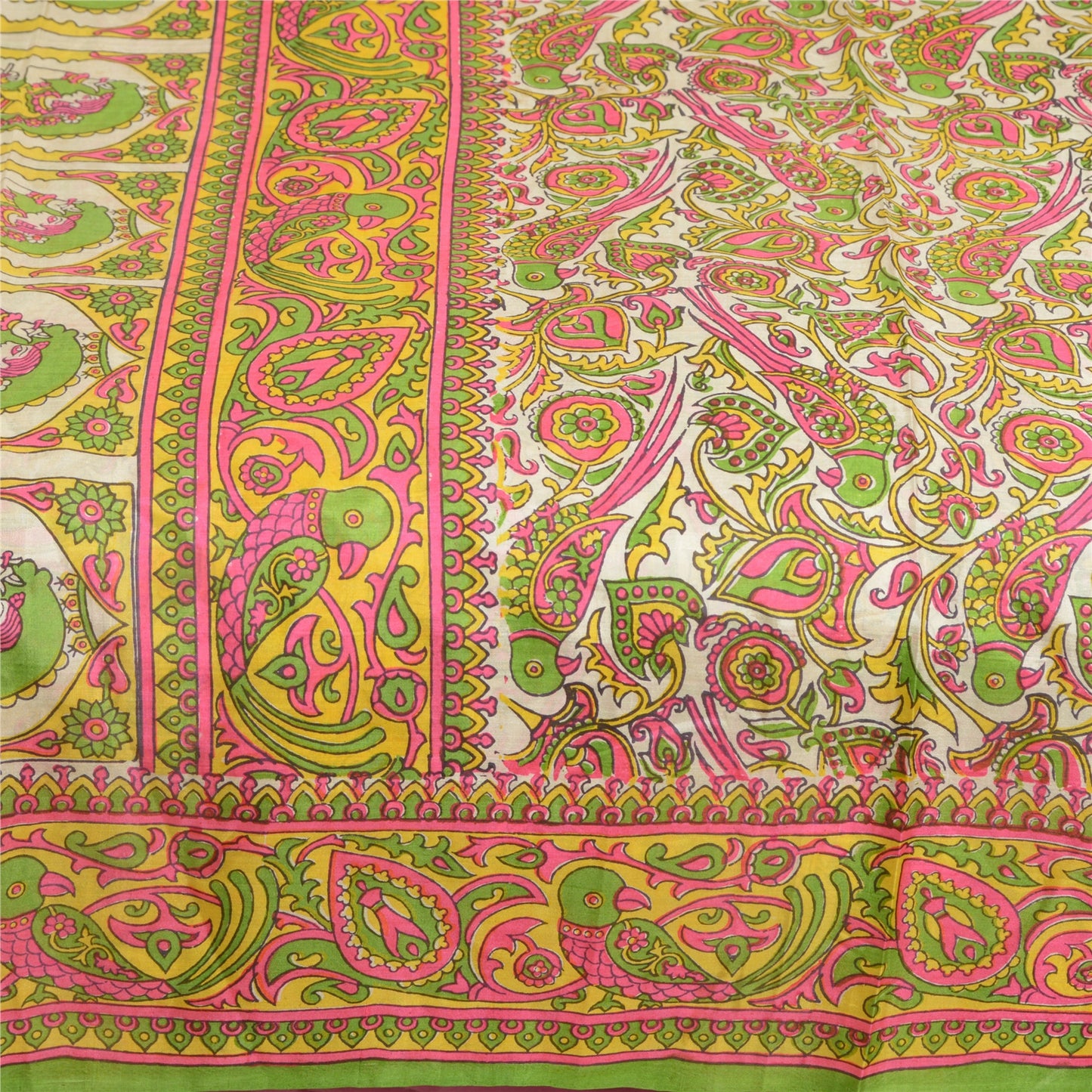 Sanskriti Vintage Sarees Indian Women Parrot Printed Pure Silk Sari Craft Sustainable Fabric