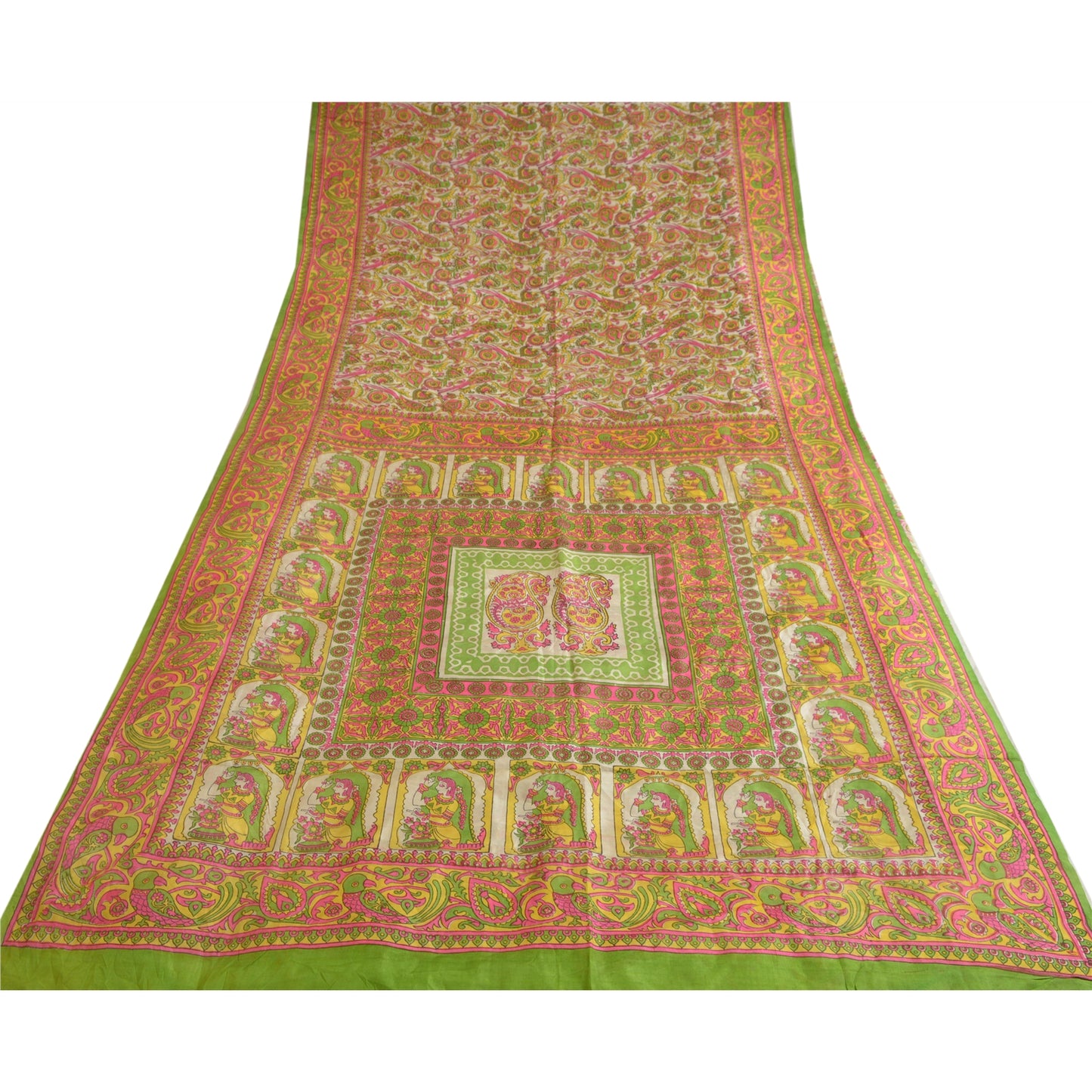 Sanskriti Vintage Sarees Indian Women Parrot Printed Pure Silk Sari Craft Sustainable Fabric