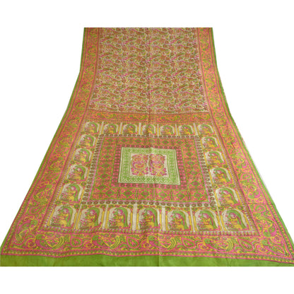 Sanskriti Vintage Sarees Indian Women Parrot Printed Pure Silk Sari Craft Sustainable Fabric