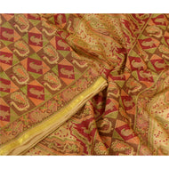 Sanskriti Vintage Sarees Multi Zari Border Pure Silk Printed Sari Craft Fabric