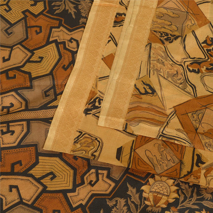 Sanskriti Vintage Sarees Indian Light-Brown Pure Silk Printed Sari Craft Sustainable Fabric
