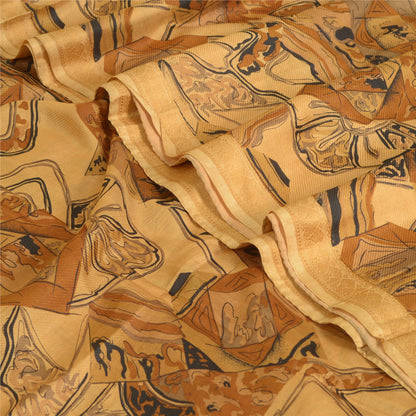 Sanskriti Vintage Sarees Indian Light-Brown Pure Silk Printed Sari Craft Sustainable Fabric