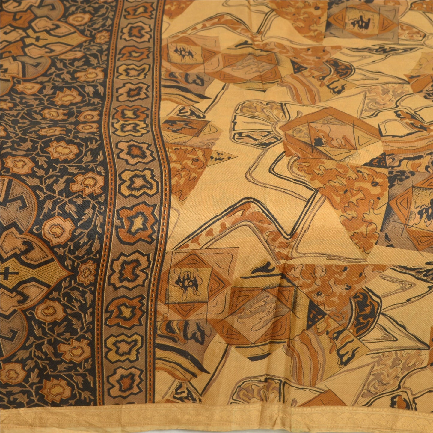 Sanskriti Vintage Sarees Indian Light-Brown Pure Silk Printed Sari Craft Sustainable Fabric