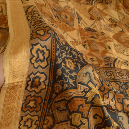 Sanskriti Vintage Sarees Indian Light-Brown Pure Silk Printed Sari Craft Sustainable Fabric