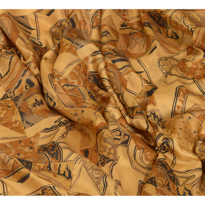 Sanskriti Vintage Sarees Indian Light-Brown Pure Silk Printed Sari Craft Sustainable Fabric