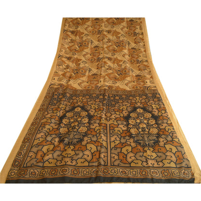Sanskriti Vintage Sarees Indian Light-Brown Pure Silk Printed Sari Craft Sustainable Fabric
