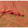 Sanskriti Vintage Sarees Red Zari Border Pure Silk Printed Sari 5yd Craft Sustainable Fabric