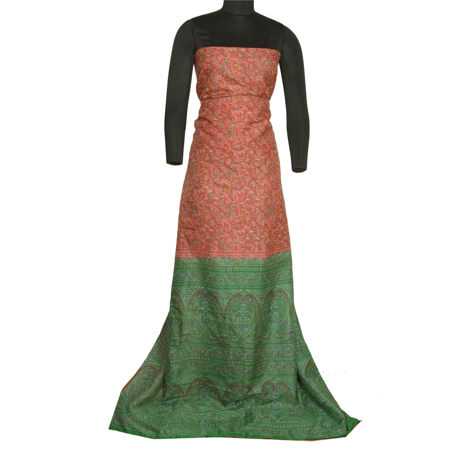 Sanskriti Vintage Sarees Red/Green Pure Silk Printed Sari Floral Craft Sustainable Fabric