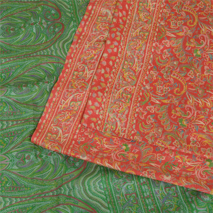 Sanskriti Vintage Sarees Red/Green Pure Silk Printed Sari Floral Craft Sustainable Fabric