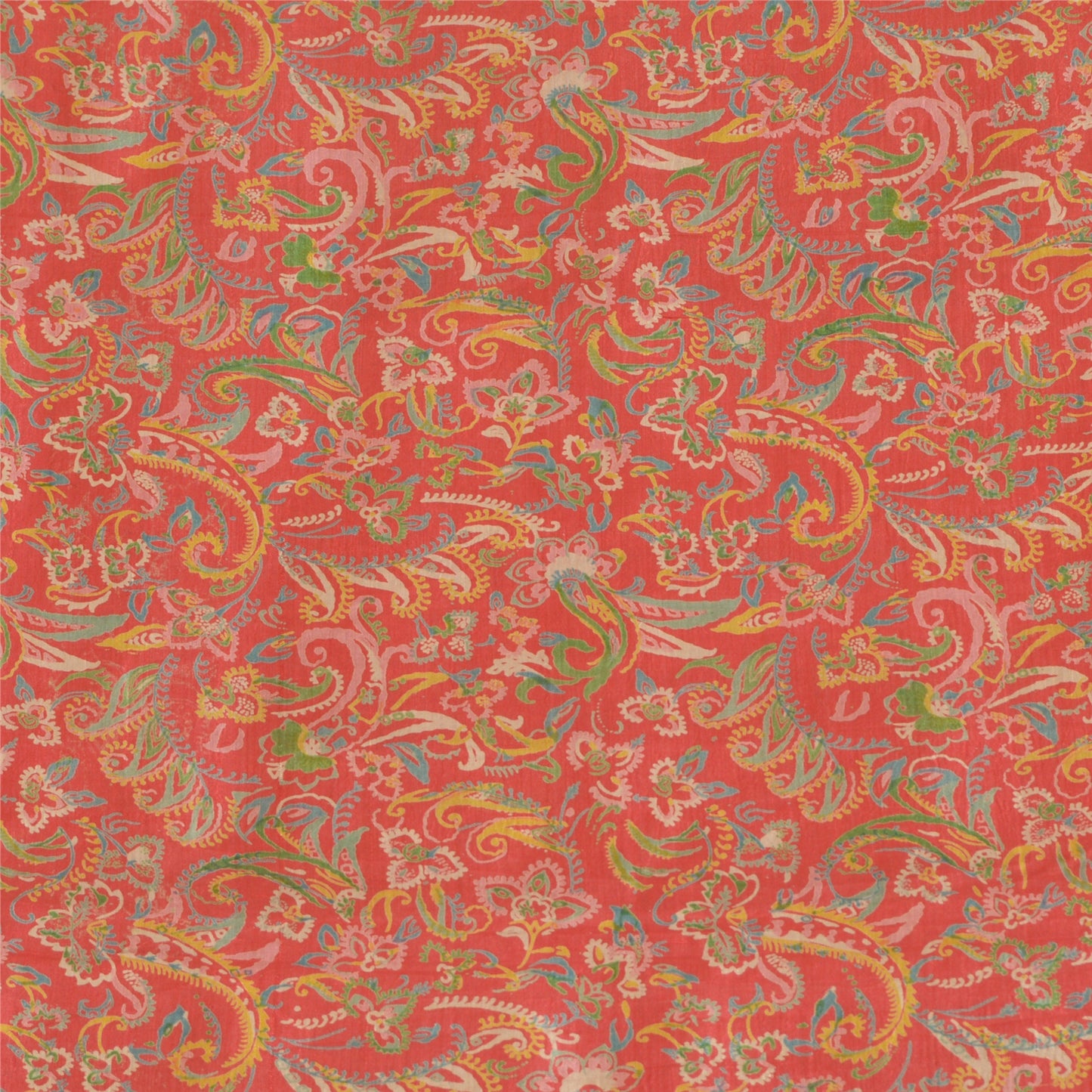 Sanskriti Vintage Sarees Red/Green Pure Silk Printed Sari Floral Craft Sustainable Fabric