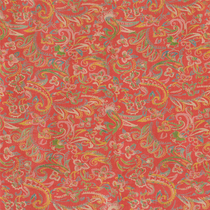 Sanskriti Vintage Sarees Red/Green Pure Silk Printed Sari Floral Craft Sustainable Fabric