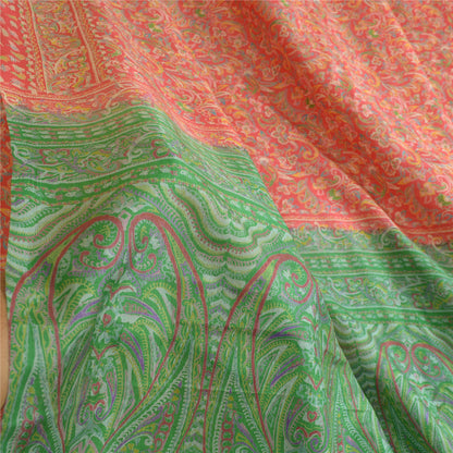 Sanskriti Vintage Sarees Red/Green Pure Silk Printed Sari Floral Craft Sustainable Fabric