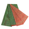 Sanskriti Vintage Sarees Red/Green Pure Silk Printed Sari Floral Craft Sustainable Fabric