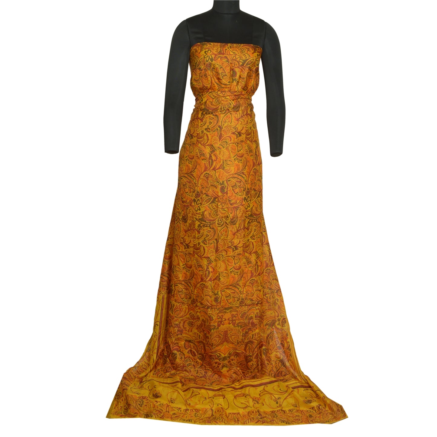 Sanskriti Vintage Sarees Yellow 100% Pure Silk Print Sari 5YD Soft Craft Sustainable Fabric