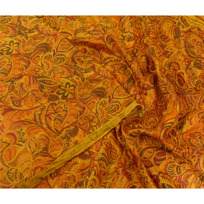 Sanskriti Vintage Sarees Yellow 100% Pure Silk Print Sari 5YD Soft Craft Sustainable Fabric