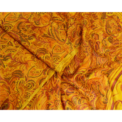 Sanskriti Vintage Sarees Yellow 100% Pure Silk Print Sari 5YD Soft Craft Sustainable Fabric