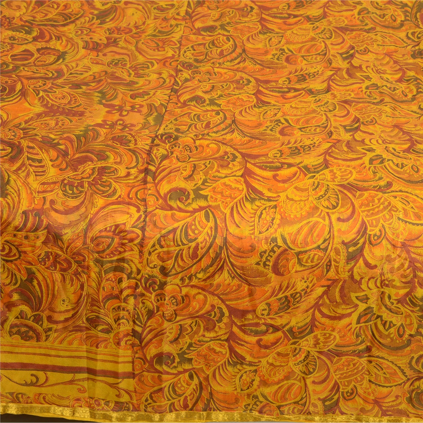 Sanskriti Vintage Sarees Yellow 100% Pure Silk Print Sari 5YD Soft Craft Sustainable Fabric